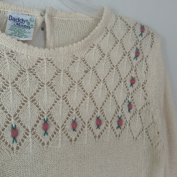 Vintage cream crochet knit jumper, knit embroidered sweater , Daddy’s Money top - Picture 6 of 10